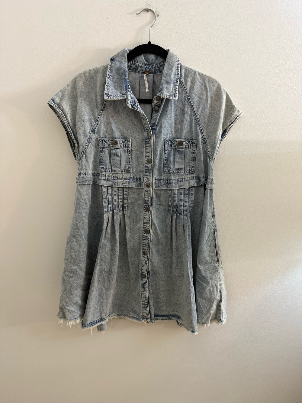 Free People Washed Denim Button-Front Mini Dress